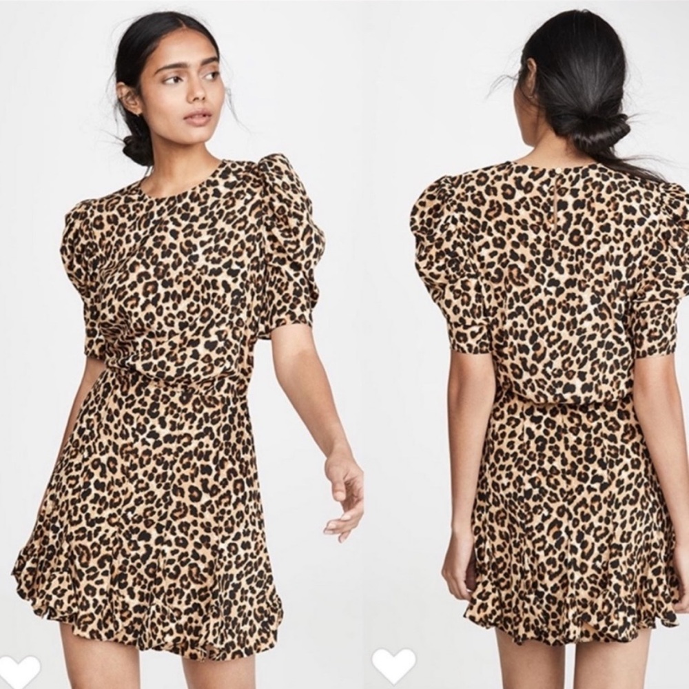 Veronica Beard Lila leopard print puff sleeve silk blend dress
